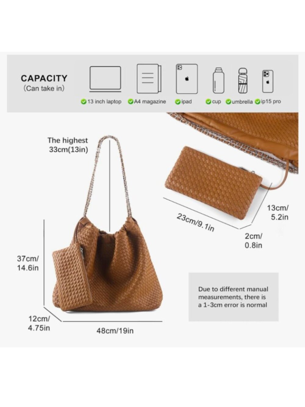 LIKEBAGDrawstring Bag for Women Leather Tote Large Capacity Travel Handbag NEW - Picture 8 of 9